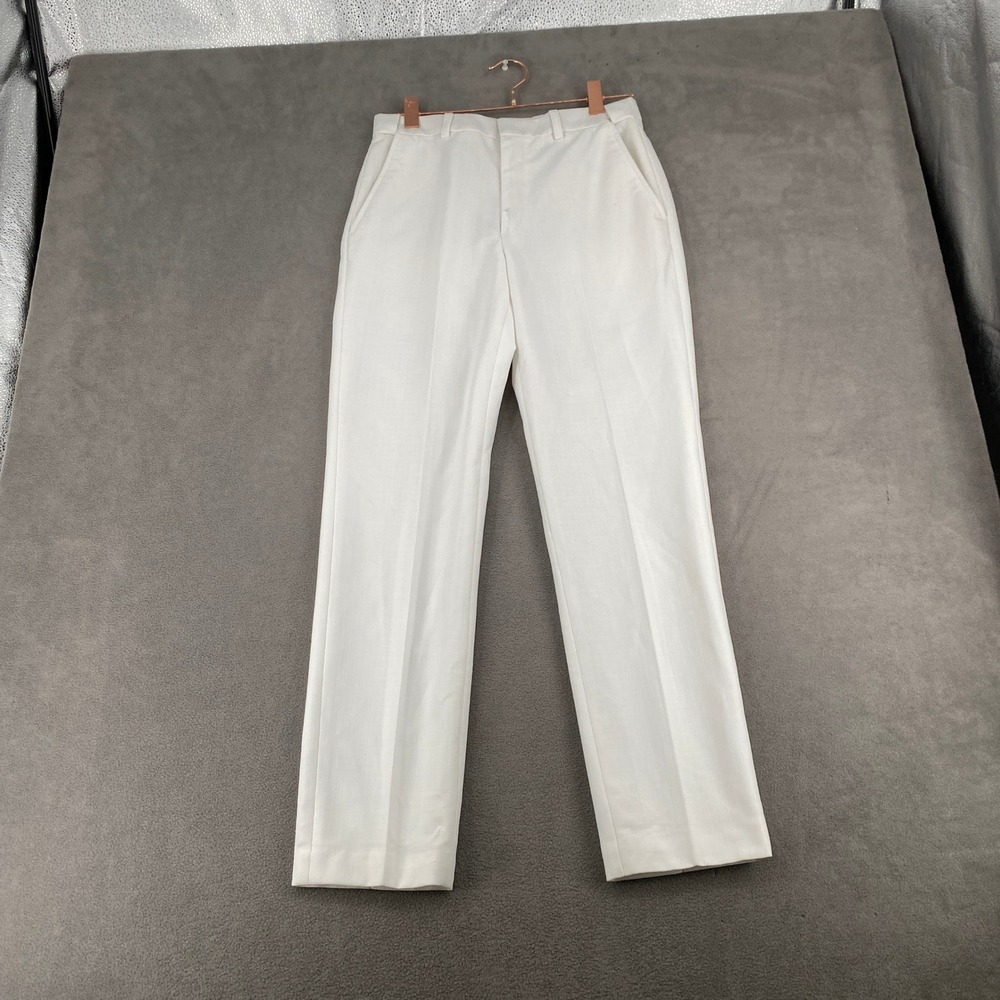 Cintas Mens White Dress Pants Flat Front Straight Leg Uniform Trousers 30 Reg
